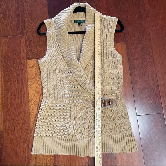 Lauren Ralph Lauren Cable Knit Sweater Vest Sleeveless Tan Women's Sz L  B9 - Picture 9 of 11